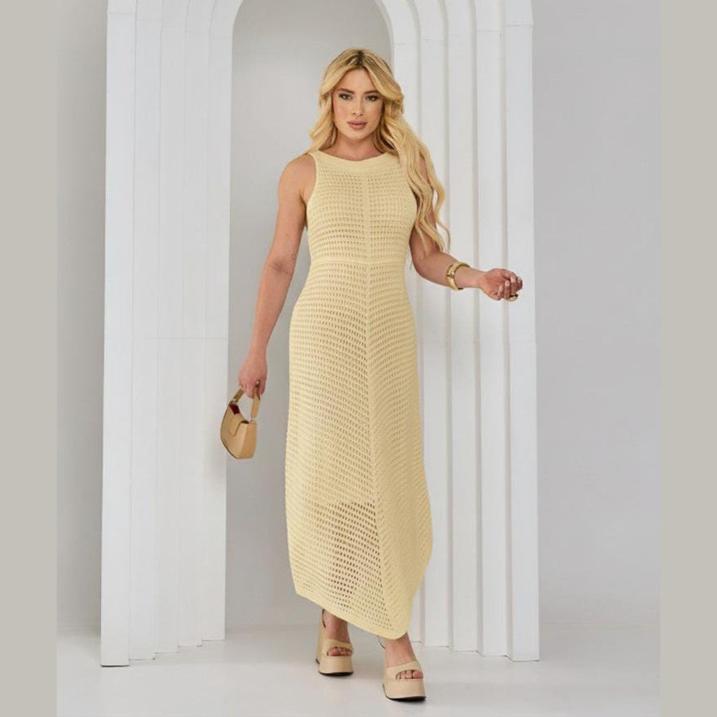 Vestido Tricot Midi Longo Sem Mangas