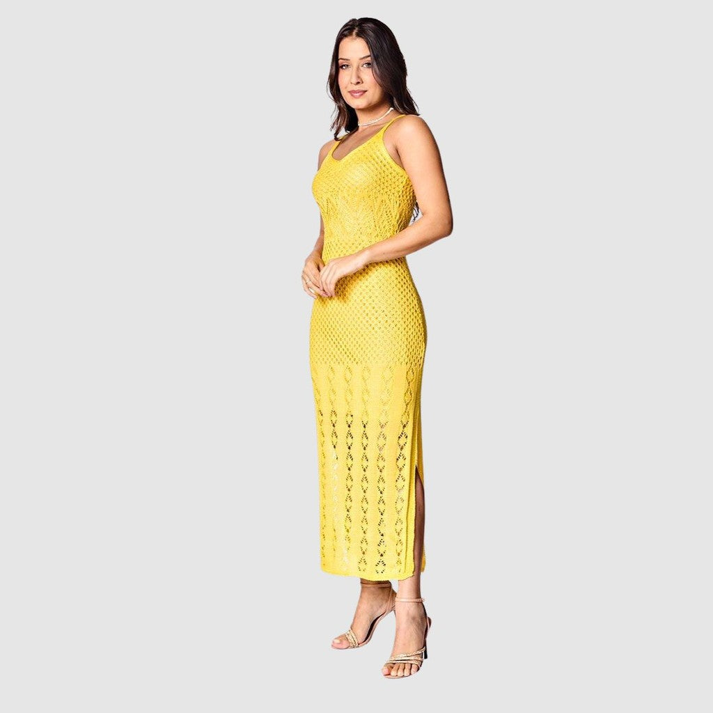 Vestido Longo Feminino Regata Tricot Fenda Lateral