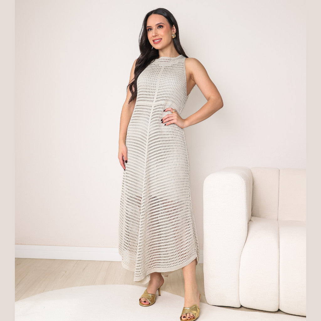 Vestido Tricot Midi Longo Sem Mangas