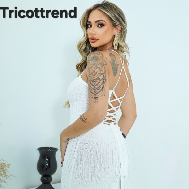 Vestido Tricot Modal Midi Trançado nas costas