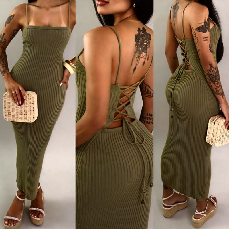 Vestido Tricot Modal Midi Trançado nas costas
