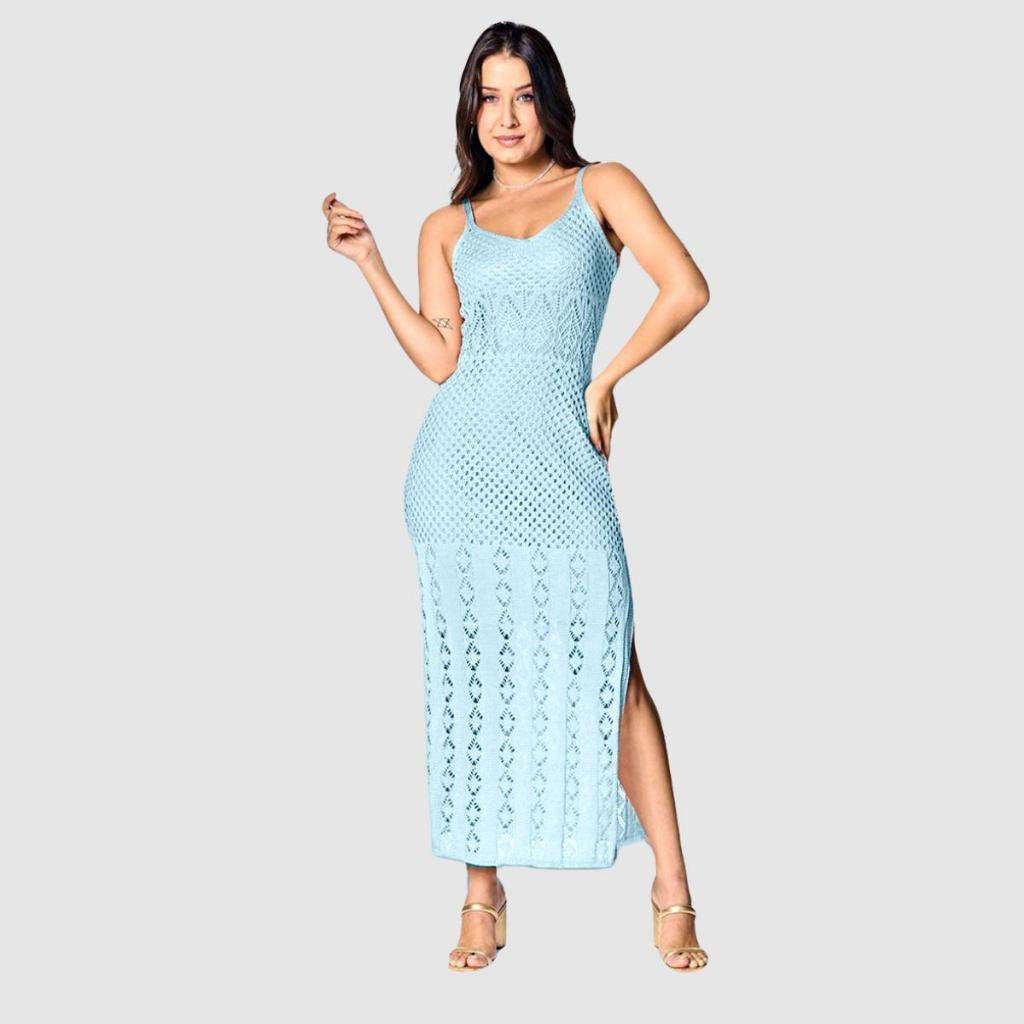 Vestido Longo Feminino Regata Tricot Fenda Lateral