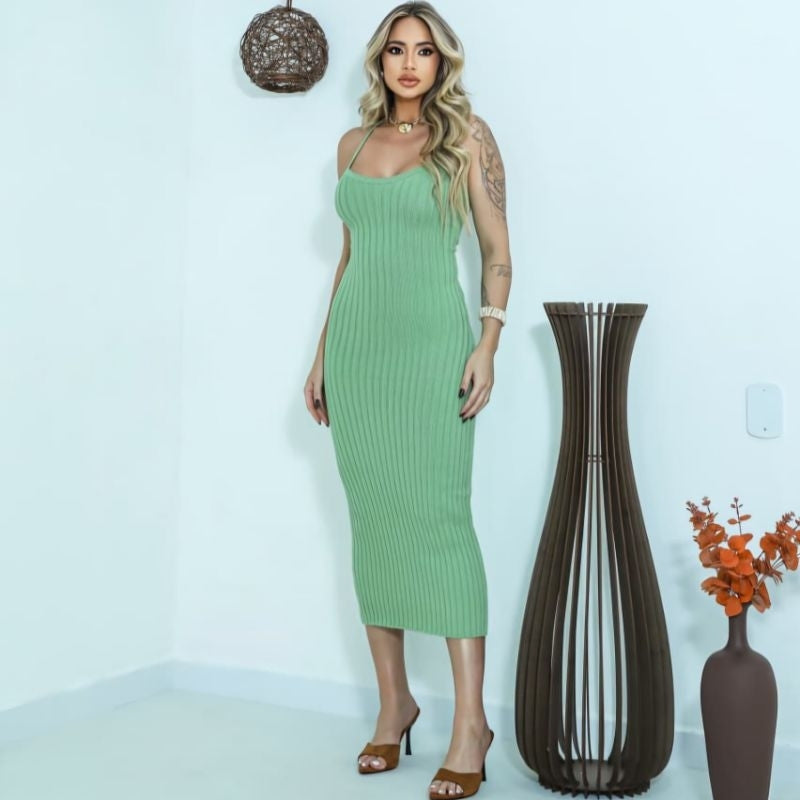 Vestido Tricot Modal Midi Trançado nas costas