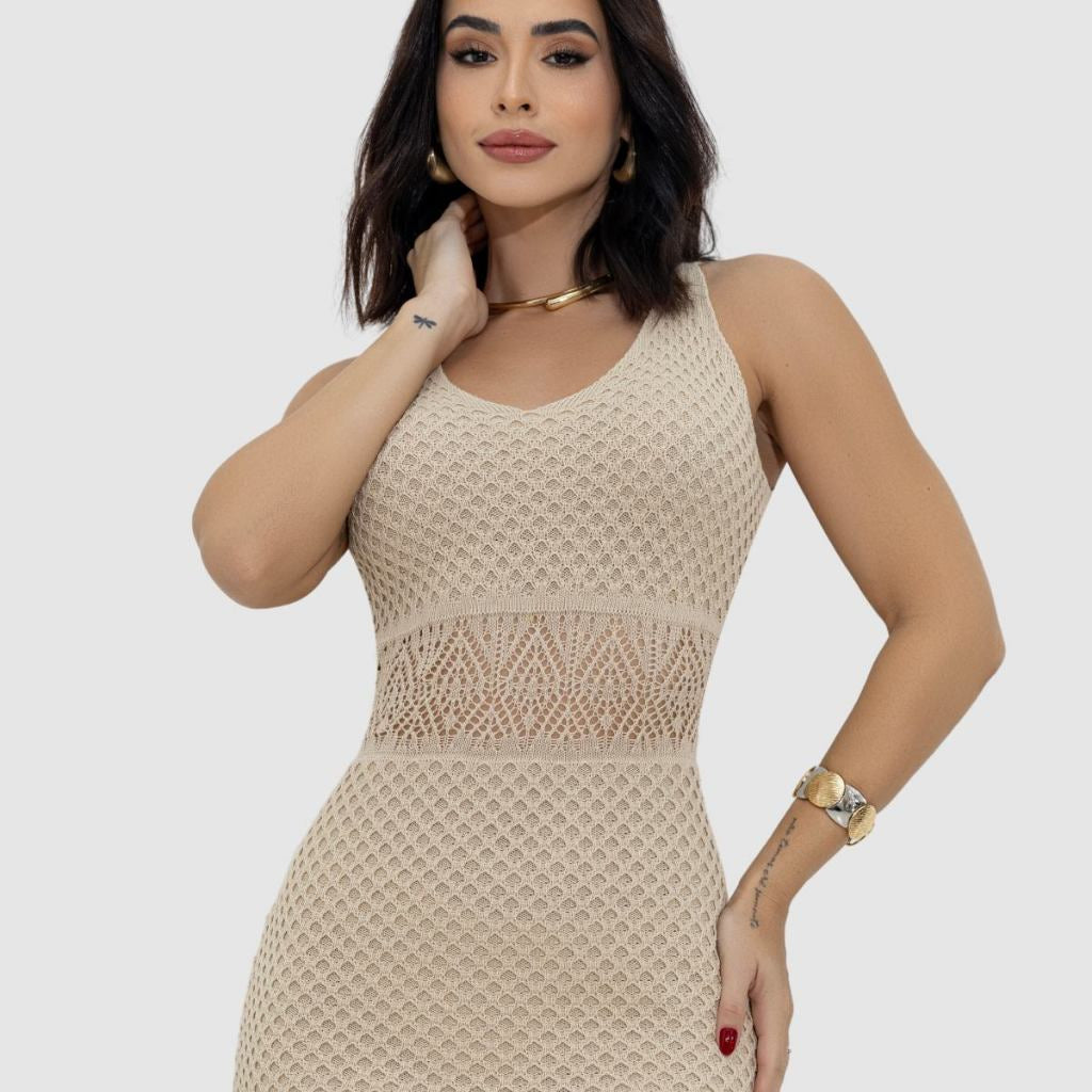 Vestido Longo Feminino Regata Tricot Fenda Lateral