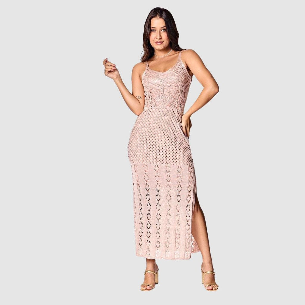 Vestido Longo Feminino Regata Tricot Fenda Lateral