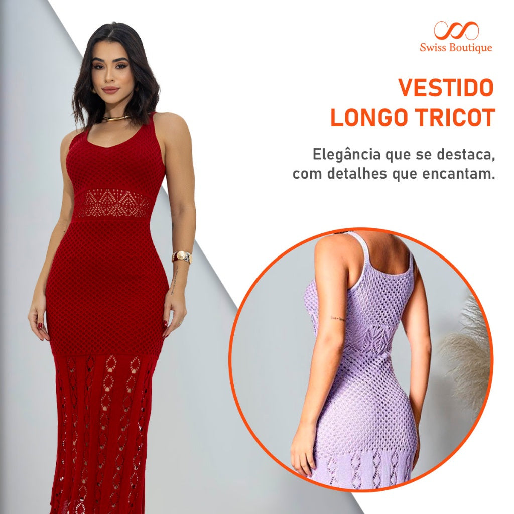 Vestido Longo Feminino Regata Tricot Fenda Lateral
