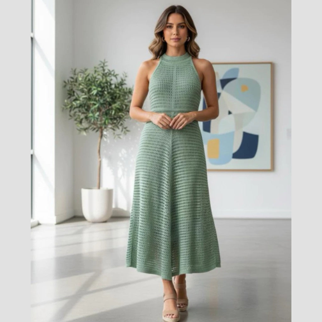 Vestido Tricot Midi Longo Sem Mangas